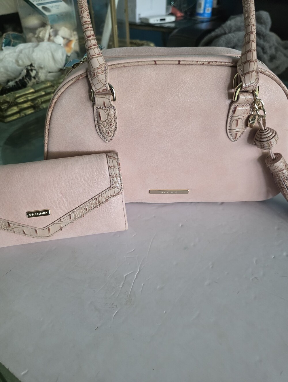 New Brahmin Angie Set Pink Dome Satchel
